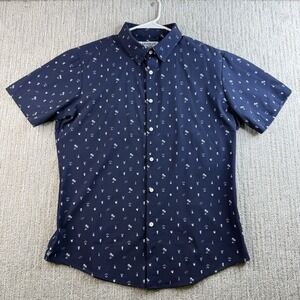 Mizzen + Main Performance Menswear Shirt Men's Sz M Trim Short Sleeve Navy Blue